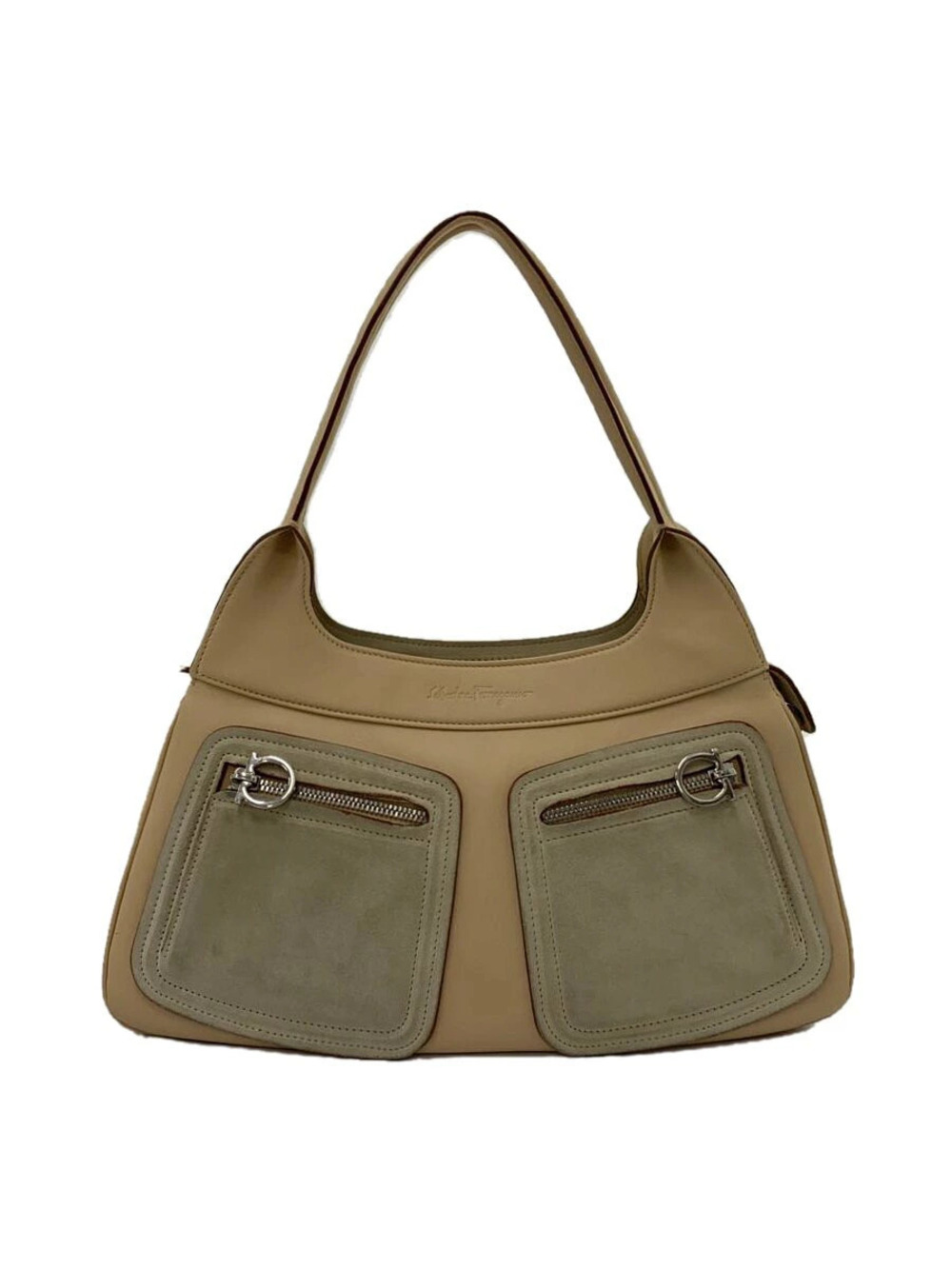 Salvatore Ferragamo Handbag Leather Beige Cream Solid Gancini